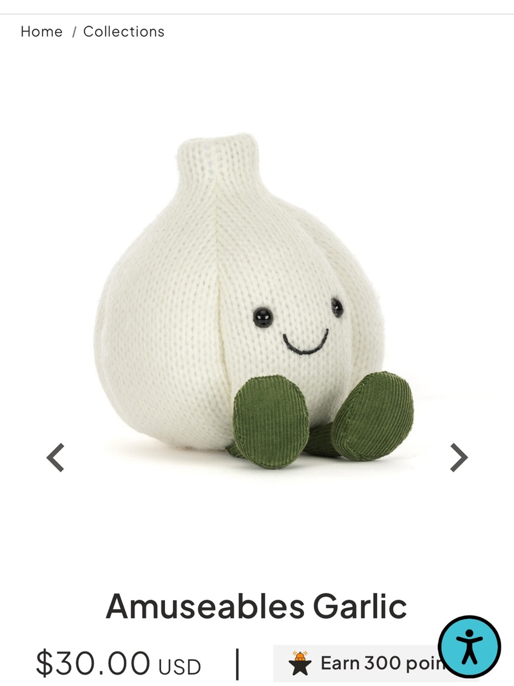 Jellycat Cream & Green Amuseables Garlic Plush NWT